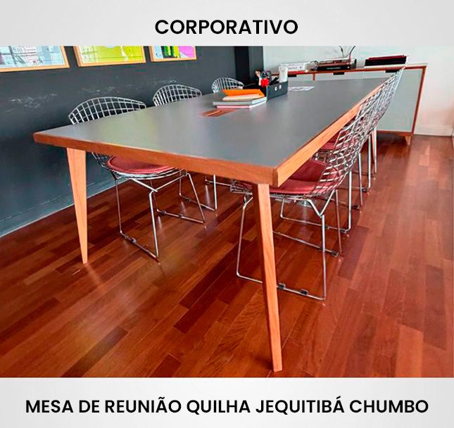 Mesa de Reunião Quilha Jequitibá Chumbo Passa Fios