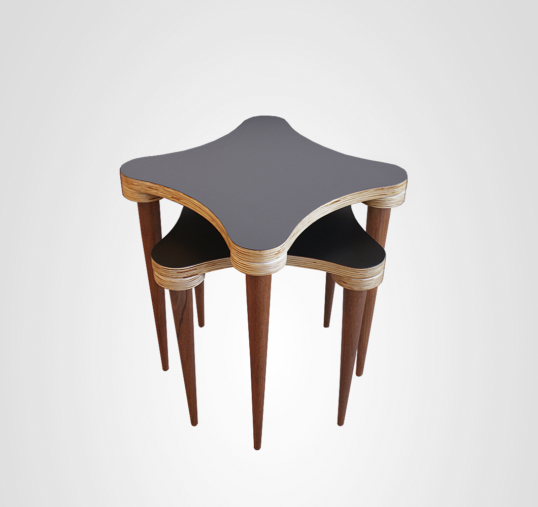 Mesa Lateral 50 Estica Ninho Palito Jequitibá Cinza Preto