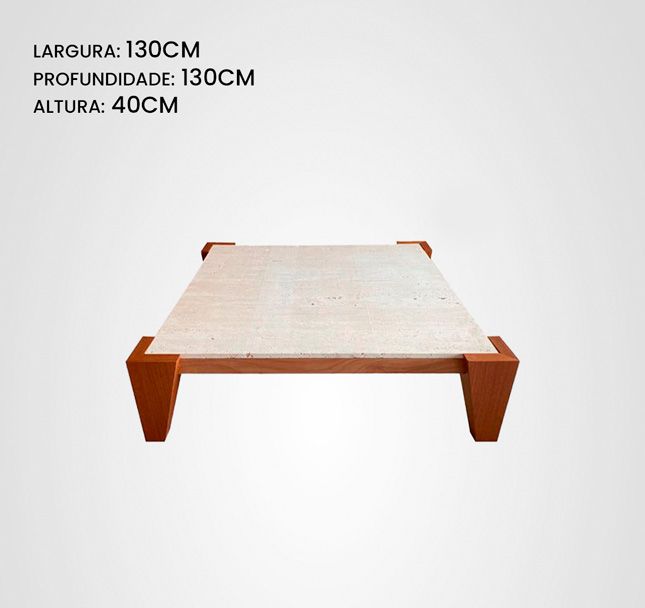 Mesa de Centro Quadrada 130 Taco Externo Jequitibá Travertino