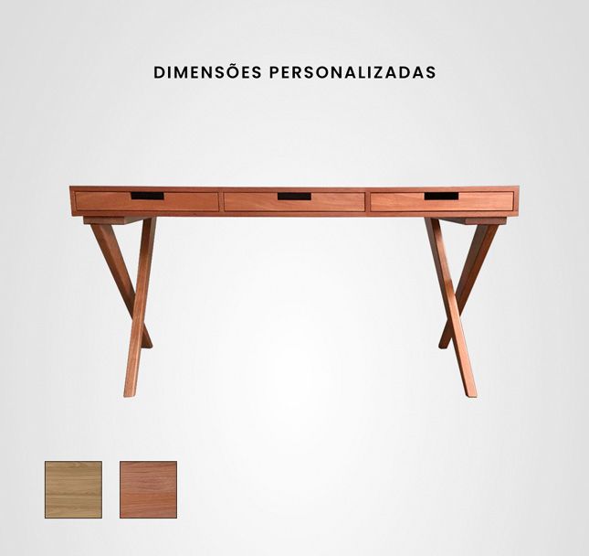 Escrivaninha Quilha Cruzada 3 Gavetas Madeira