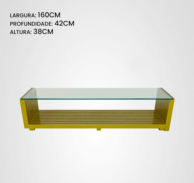 Mesa de Centro 160 Ripada Lateral Painel Vidro Pistache