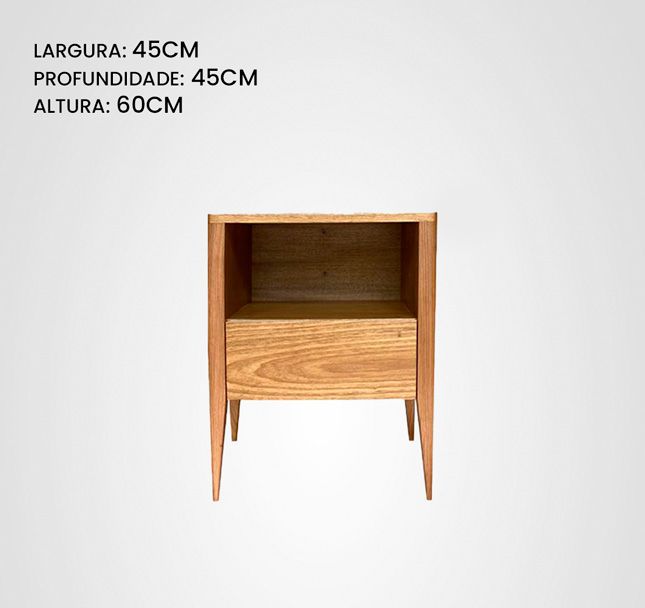Mesa de Cabeceira 45 Curva Taco Nicho Gaveta Freijó 