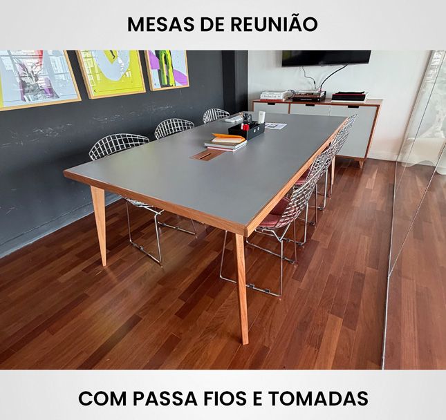 Mesas de Reunião c/ Passa Fios e Tomadas