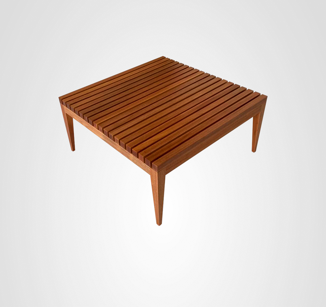 Mesa de Centro Quadrada Taco Composta por 2 Ripadas + 2 Marchetadas Jequitibá 