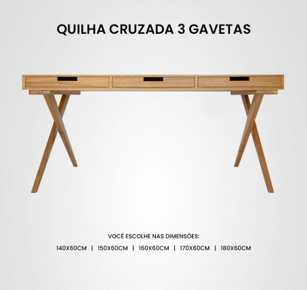 Escrivaninha Quilha Cruzada 3 Gavetas Madeira