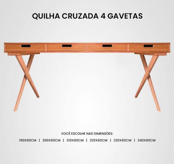 Escrivaninha Quilha Cruzada 4 Gavetas Madeira