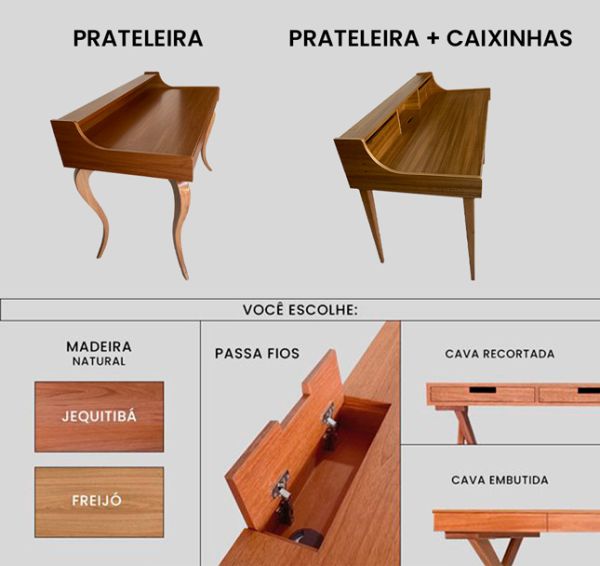 Escrivaninhas com Prateleiras e Caixinhas
