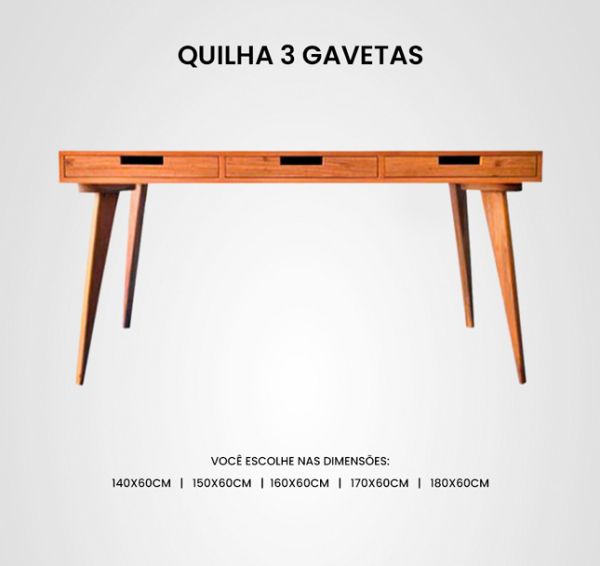 Escrivaninha Quilha 3 Gavetas Madeira