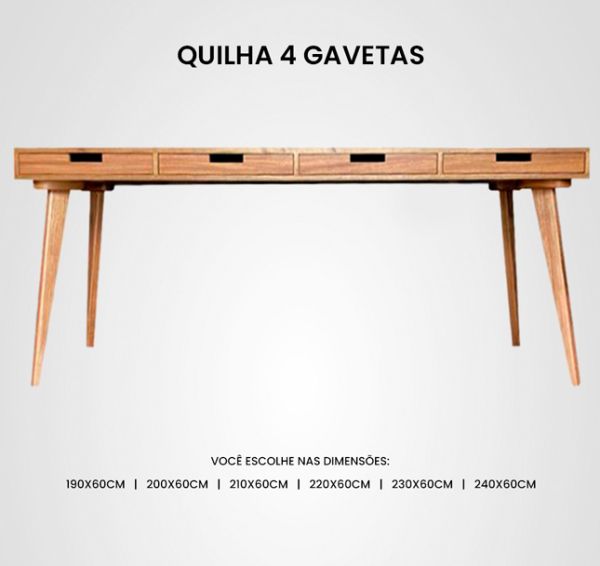 Escrivaninha Quilha 4 Gavetas Madeira