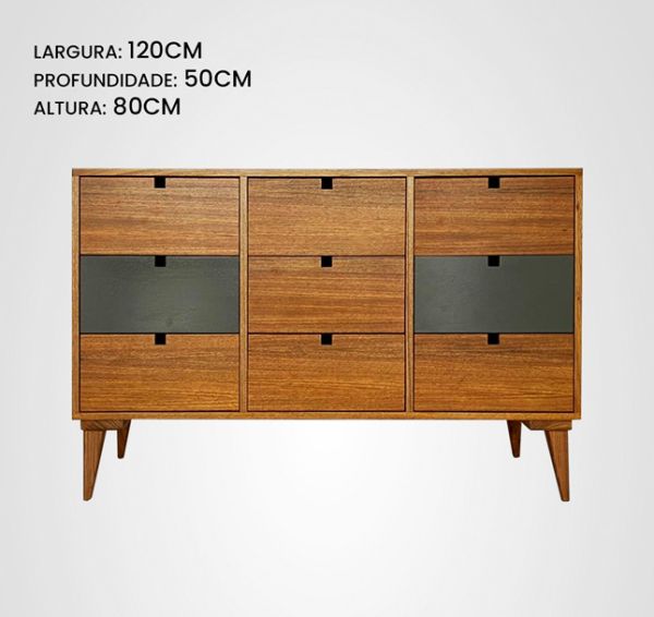 Cômoda 120 Taco Cinza Concreto Madeira