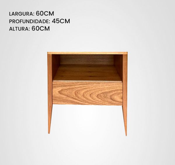 Mesa de Cabeceira 60 Curva Taco Nicho Gaveta Madeira
