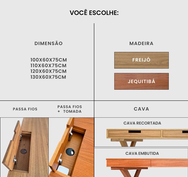 Escrivaninha Taco 2 Gavetas Madeira