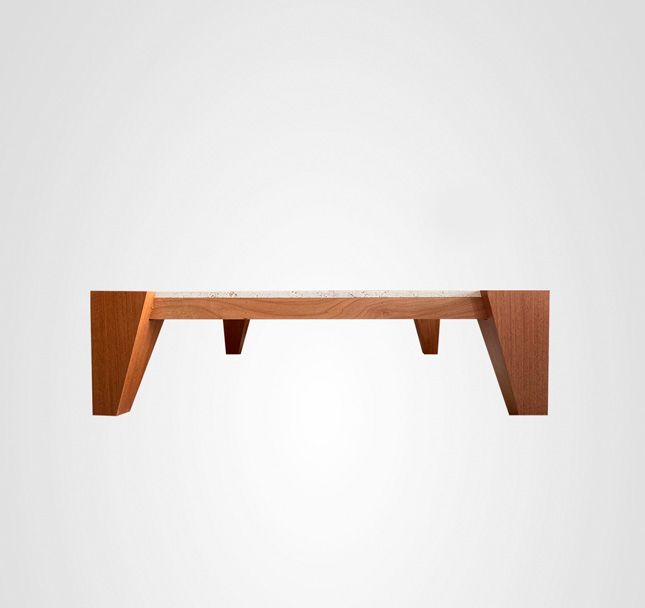 Mesa de Centro Quadrada 130 Taco Externo Madeira Travertino