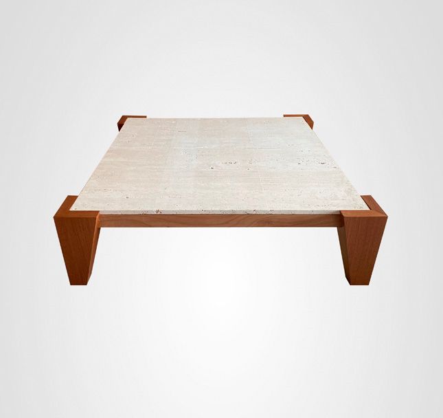 Mesa de Centro Quadrada 130 Taco Externo Madeira Travertino