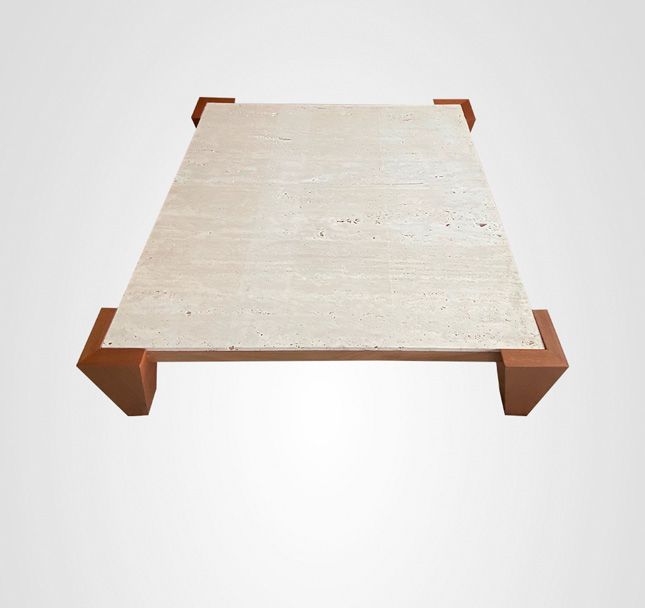 Mesa de Centro Quadrada 130 Taco Externo Madeira Travertino