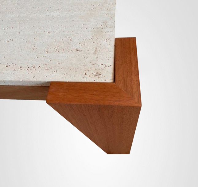 Mesa de Centro Quadrada 130 Taco Externo Madeira Travertino