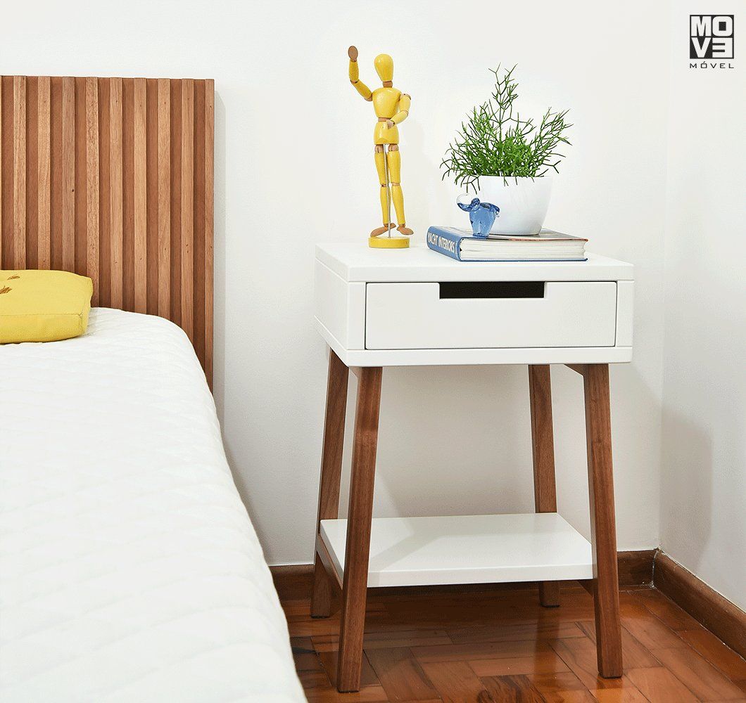 Mesa de Cabeceira 40 Reto Branco Madeira