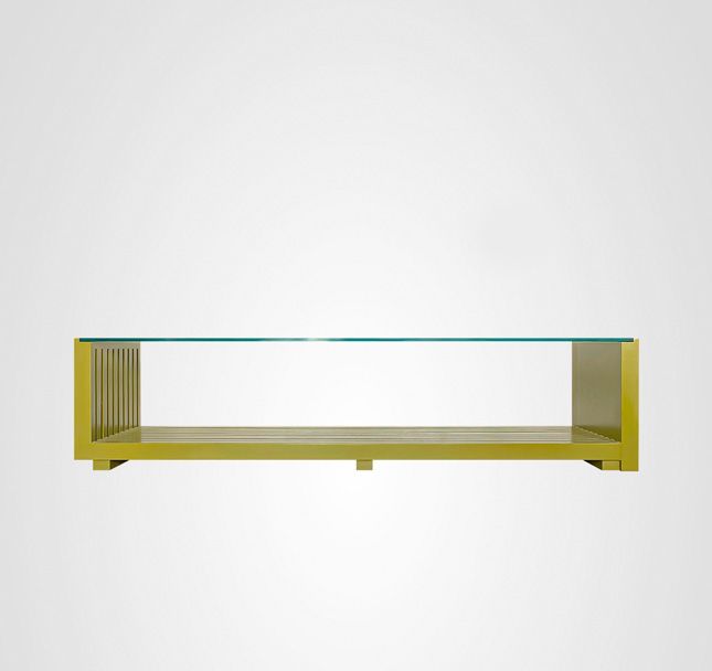 Mesa de Centro 160 Ripada Lateral Painel Vidro Pistache