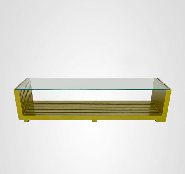 Mesa de Centro 160 Ripada Lateral Painel Vidro Pistache