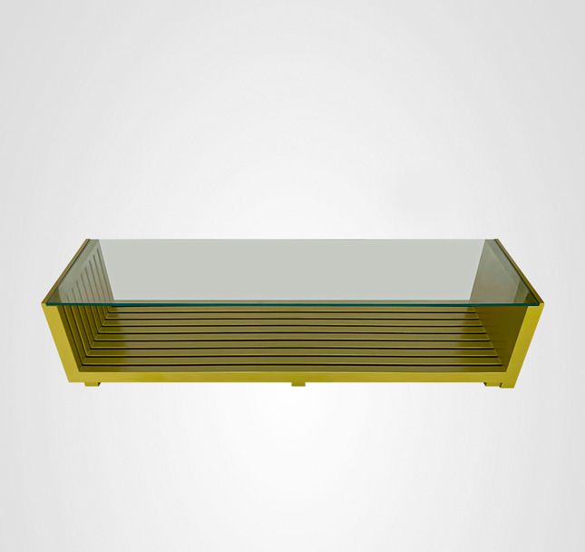 Mesa de Centro 160 Ripada Lateral Painel Vidro Pistache
