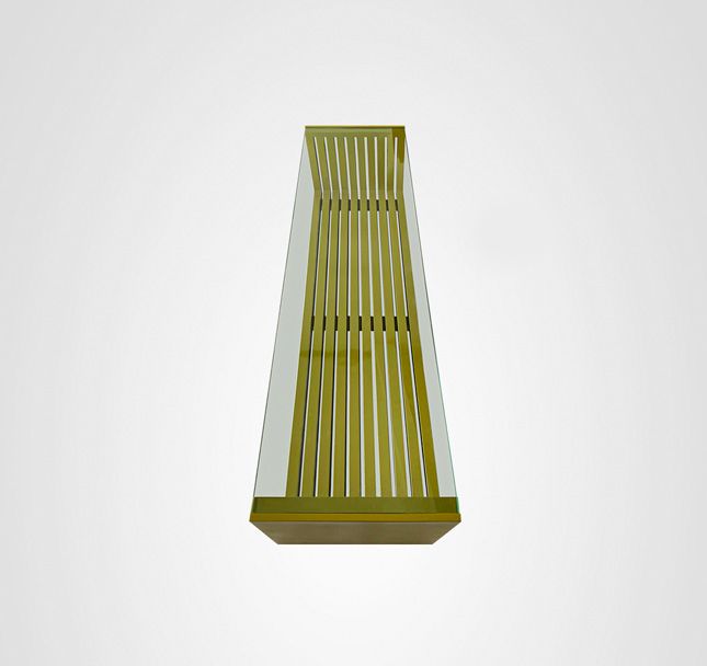 Mesa de Centro 160 Ripada Lateral Painel Vidro Pistache