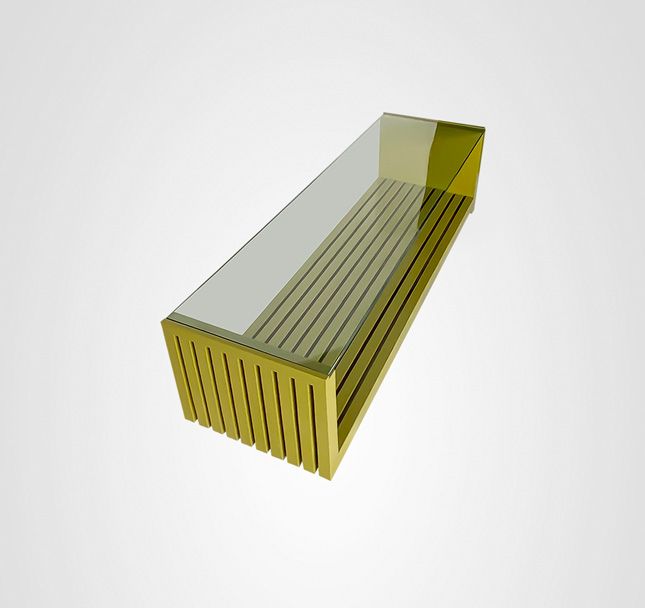 Mesa de Centro 160 Ripada Lateral Painel Vidro Pistache
