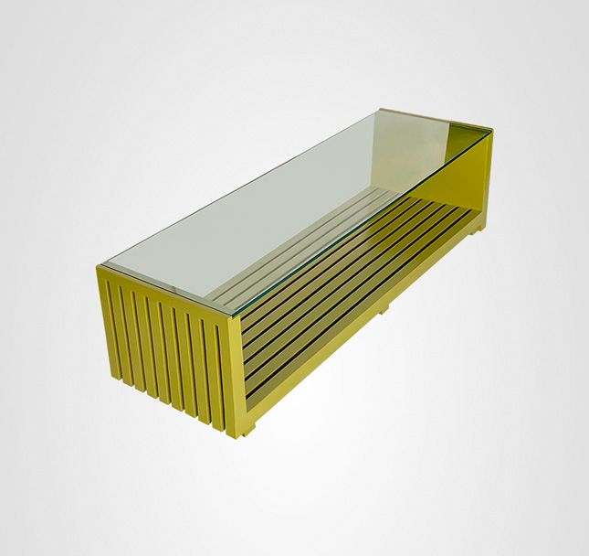 Mesa de Centro 160 Ripada Lateral Painel Vidro Pistache