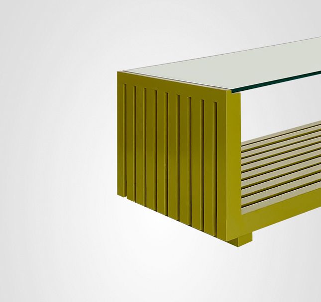 Mesa de Centro 160 Ripada Lateral Painel Vidro Pistache