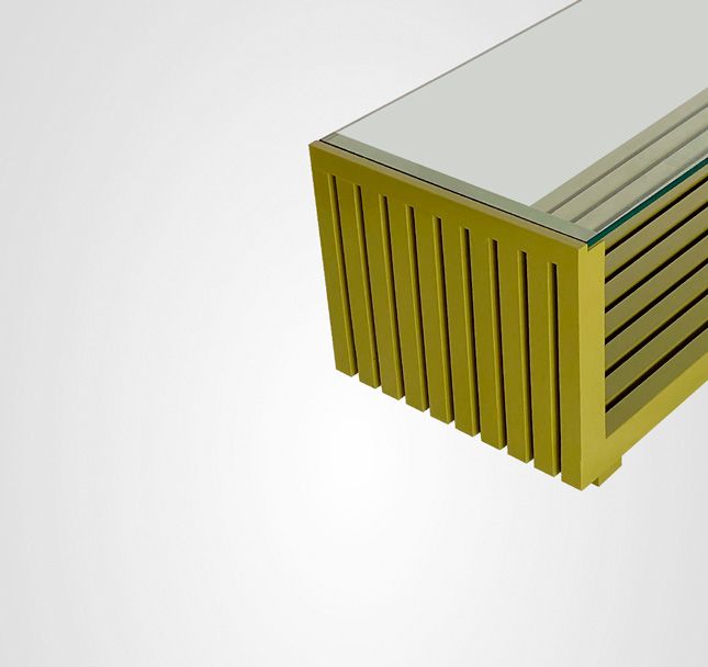 Mesa de Centro 160 Ripada Lateral Painel Vidro Pistache