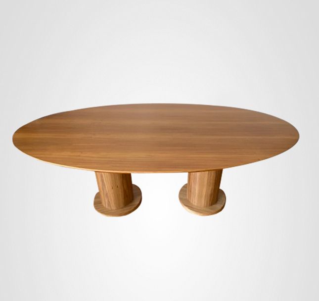 Mesa de Jantar 210 Oval Coluna Madeira