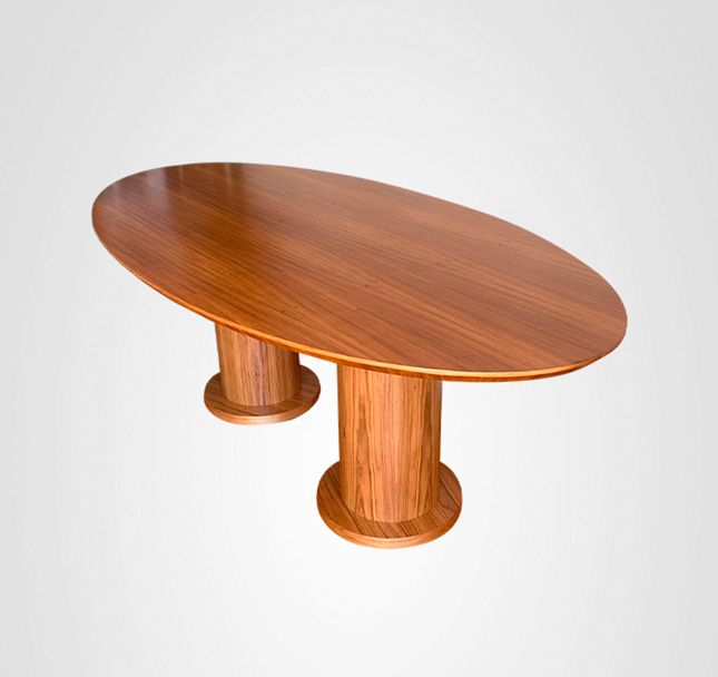 Mesa de Jantar 210 Oval Coluna Madeira