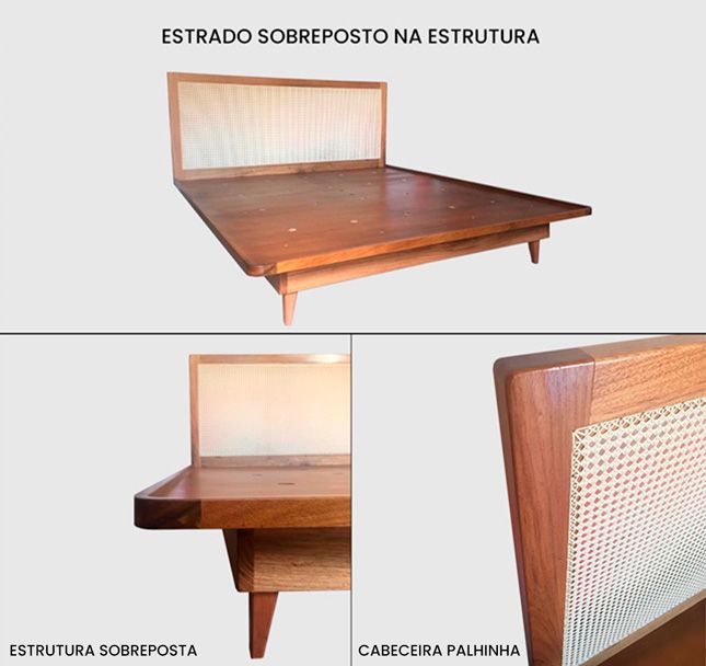 Cama Casal Sobreposta Curva Palhinha Madeira