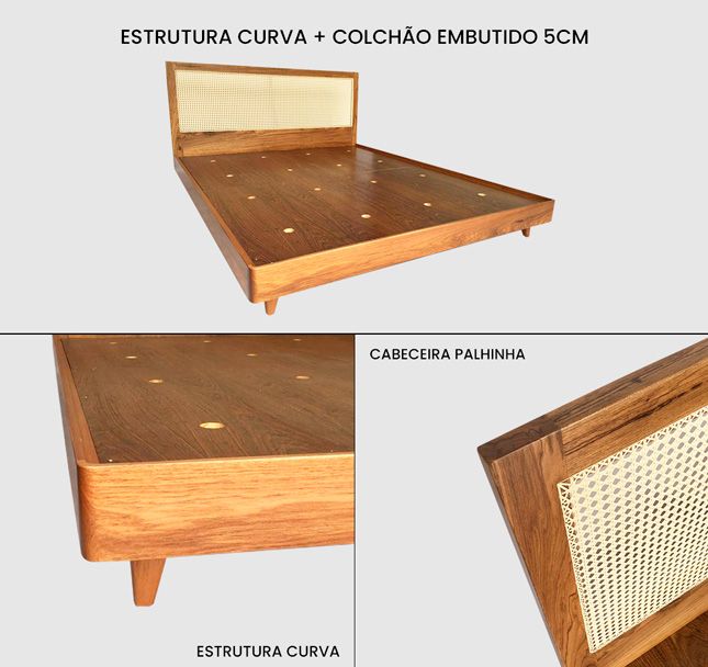 Cama Casal Curva Palhinha Madeira