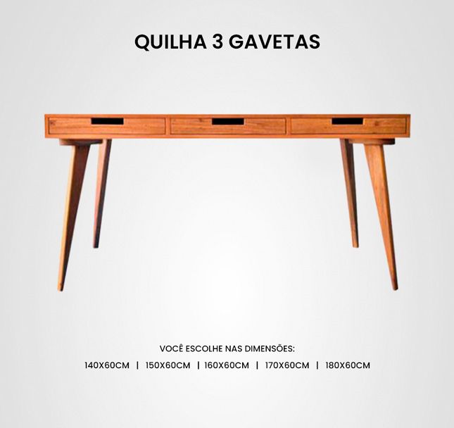 Escrivaninha Quilha 3 Gavetas Madeira