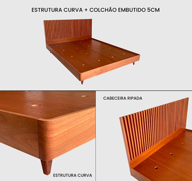 Cama Casal Curva Ripada Madeira
